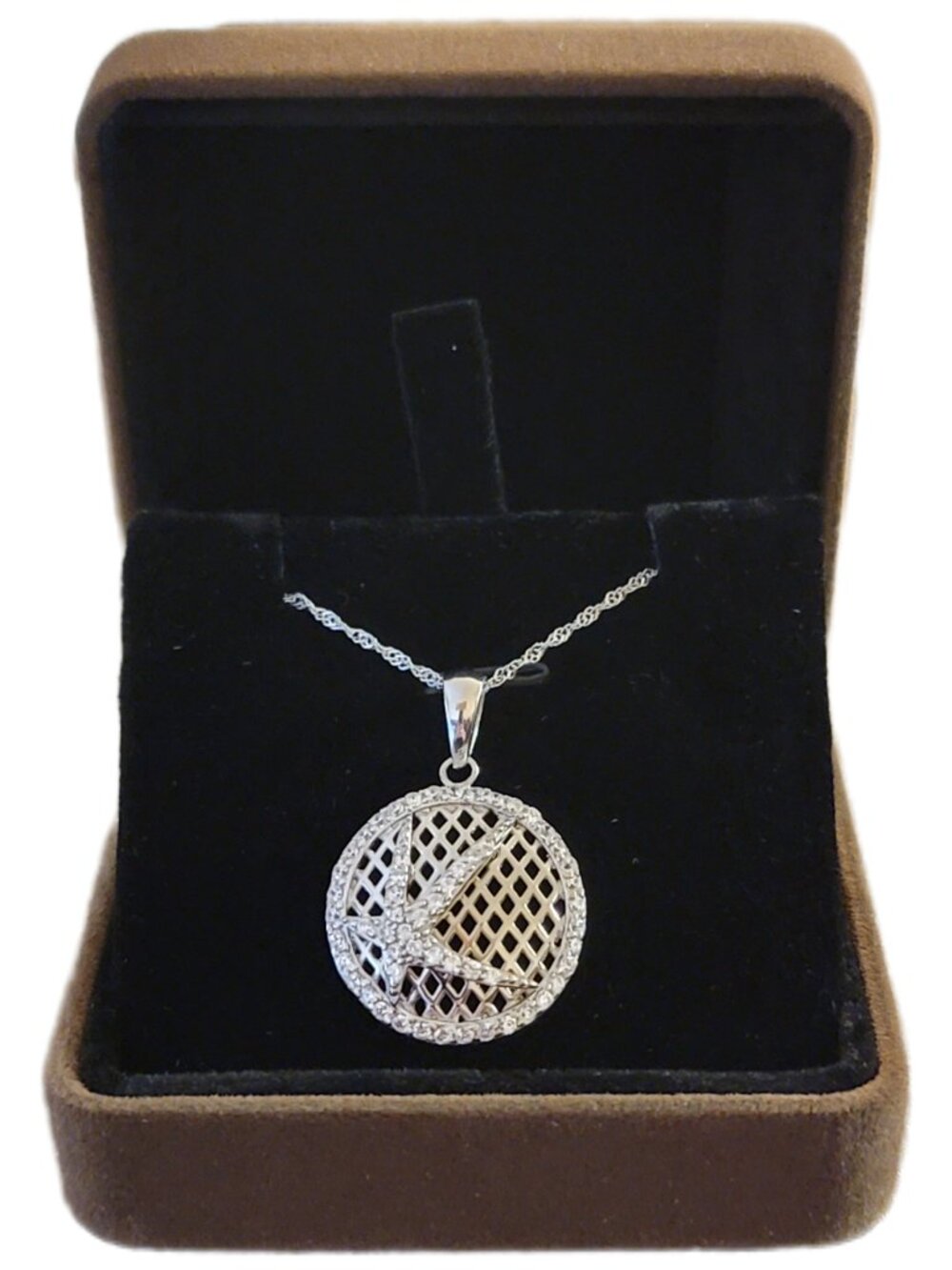 Sterling Silver Round Lattice Necklace CZ Halo 18" NWT